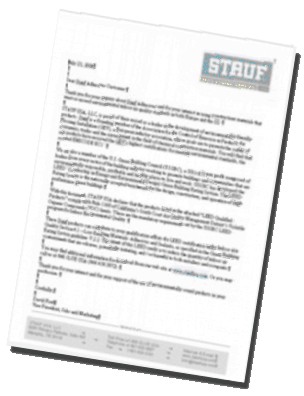 Graphic: LEED letter for qualifying STAUF Wood Flooring adhesives.